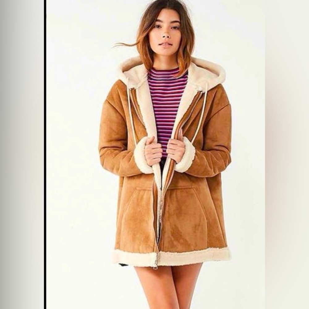 Urban Outfitters Silence & Noise Faux Suede Sherpa Lined Coat Medium NWT